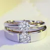 シルバーダイヤモンドリング愛好家調整可能なカップルジュエリー女性女性婚約指輪ウェディングファッションジュエリーギフト