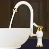 Tek delik Tek Kolu ile banyo Havzası Musluk, Izgara beyaz / gül altın boya lavabo musluk / Banyo Çok Fonksiyonlu anahtarı