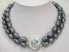 2 rzędy Naturalne 11-13mm Tahitian Black Pearl Necklace 17 "-18"