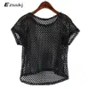 Sexy haut en maille femmes fille été évider Crop haut à manches courtes t-shirt Dancewear dame Harajuku noir blanc Crochet dentelle chemises