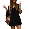 Feestjurken Groothandel- 2021 Zomer Stijl Dames Boho Strand Jurk Wit Casual Sexy V-hals Lange Flare Sleeve Kant Holle Mini Korte Vest