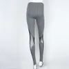 Seksi Mesh Ortak Yoga Pantolon Yüksek Elastik Streç Hollow Out Ayak Uzunluğu Çalışan Tayt Kadın Patchwork Spor Tayt dans Siyah Gri