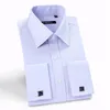 Men's Casual Shirts Wholesale- 2021 Men's France Cuff Button Dress Solid Turn Down Collar Long Sleeve Banquet Men Fit Formal Shirt (Cuf