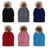 Hot Women's Winter warm Hand Knit Faux Fur Pom poms Beanie Hat High quality warm Woolen Knitted Beanie Skully Wool Hat Beanies