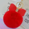 DHL GRATIS 100PCS Bowknot Päls Pom Keychain Real Rex Rabbit Fur Ball Key Chains Fur Key Ring Nyckelring för väska