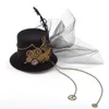 Black Gothic Women Steampunk Gear Wings Clock Butterfly Min Top Hat Lace Hair Clip Headwear Cosplay Accessory