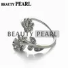 HOPEARL Schmuck-Ring, Blumen- oder Kleeblatt-Design, 925er Sterlingsilber, halbmontierter Perlenring, DIY-Fassungen