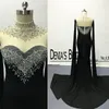 2017 haifa wahbe perlen schwarz abendkleider sexy cape stil neueste meerjungfrau abendkleider dubai arabisch party kleider echte bilder