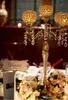 75 cmの高さ5アームズメタルゴールドゴールドゴールドの燭台結晶ペンダントの結婚式のキャンドルホルダーイベントセンターピースミニ