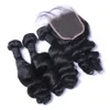 Cheveux brésiliens lâches tisse 3 faisceaux avec fermeture milieu libre 3 parties Double trame Extensions de cheveux humains armure de cheveux humains