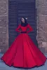 Muslim Wedding Dresses 2017 New Red High Neck Long Sleeve Black Beaded Sash Chapel Train Bridal Gowns Custom Made EN11299