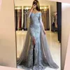 Glamor 3/4 Long Sleeves Evening Dress Sexy Off The Shoulder Lace-Appliques Side-Split Formal Party Gowns Elegant Prom Dress With Tulle Train