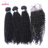 Mongolian Kinky Curly Virgin Weaves com fecho 5 pcs Lot Lace Feches com 4 pacotes Não processados ​​Afro Kinky Curly Virgin Human Hair