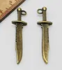 200Pcs Bronze Silver Plated Sword Charms Pendant For Jewelry Making 43x10mm