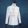 Abiti da uomo Blazer all'ingrosso- 2021 maschio moda stand collare business casual smoking smoking cinese drago bianco slim slim blazer (giacca + pantaloni)