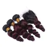 # 1B / 99J Wine Red Two Tone Ombre перуанский Virgin человеческих волос переплетений Свободные волны 3Bundles с 4x4 кружева Закрытие Dark Roots Burgundy Red