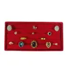 3 pezzi di velluto rosso anello di gioielli display organizer custodia di velluto orecchini gemelli anello scatola di immagazzinaggio vassoio anello bar vassoio 11 2287I