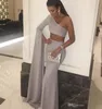 Cheap Two Pieces Sexy Evening Dresses One Shoulder Long Sleeves Plus Size Formal Prom Party Gowns Custom Made