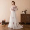 Stunning Floral Embroidery White Long Evening Dresses Gowns Stock 216 Off Shoulder Tulle ALine Flower Party Dress Prom Formal Ba1419386