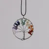 Women Rainbow 7 Chakra Amethyst Tree Of Life Quartz Chips Pendant Necklace Multicolor Wisdom Tree Natural Stone Necklace