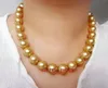 Neue feine Perlenschmucksachen Wunderschöne riesige 13-15mm Südmeer runde Goldperlenkette 18inch