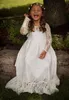 Laço boho vestido da menina de flor com mangas compridas júnior vestido de dama de honra vestido de primeira comunhão