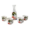 Japanese Porcelain Sake Set Wine Bottle and Cup Drinkware Gift Geisha Lady Traditional Chinese Painting of Beautiful Women Design