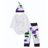 Set di abbigliamento per neonata Xmas Cute Heart Mama Letter Pagliaccetti + Pantaloni floreali viola + Cappello a fiori 3 pezzi Set Vestiti per ragazze Autunno Abbigliamento neonato