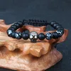 Großhandel 10 teile/los 8mm Beste Qualität Matte Achat Und Obsidian Stein Mit Klar Cz Schwarz Schädel Makramee-Armband Für männer