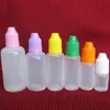 Coloré 5 ml 10 ml 15 ml 20 ml 30 ml 50 ml Flacons compte-gouttes en plastique liquide vide E avec bouchons de bouteille à l'épreuve des enfants et embouts d'aiguille DHL gratuit