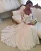 2016 Custom Made Vintage Trouwjurken Sexy Kant Applique Ronde Hals Illusion Lange Mouw Ivory A Line Country Bridal Jads Court Train