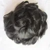 High Quality Natural Black Loose Wave Virgin Brazilian Human Hair Toupee for Men Lace with PU Free Shipping