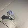 YHAMNI Gioielleria raffinata Solido 925 Anelli di nozze in argento sterling Set Sona CZ Anelli di fidanzamento con diamanti Gioielli di marca per la sposa R1733156