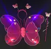 Free EMS 50 Sets LED Flash Glow Two Layers Fairy Wings set (wing, headband, wand) butterfly wing with light KTV Disco Kids Christmas Gift