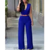 Kvinnors Jumpsuits Rompers Partihandel-Fashion Big Women Ärmlös Maxi Overaller Belted Wide Leg Jumpsuit 8 Färger S-XXL Långbyxor1