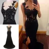 Zroszony Aplikacja Prom Dresses Side Split Suknie Wieczorowe Zwiastowanie Neck Sweep Pociąg Plus Size Mermaid Sukienka Homecoming