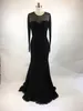 2017 Nowe Sexy Suknie Wieczorowe Noszenie Klejnot Neck Długie Rękawy Czarne Koronkowe Aplikacje Zroszony Syrenka Prom Suknie Plus Size Formalna Dress