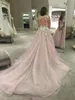 Mode Blush Pink Trouwjurken Sexy Dompelen Hals Applicaties Rits Backels Bridal Dress Charmant Organza Kapel Trein Trouwjurken