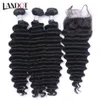 Lace Closure with 3 Bundles Brazilian Virgin Human Hair Weaves Unprocessed Brazilian Straight Body Loose Deep Wave Kinky Curly Hair Closures