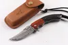 Новое прибытие VG10 Дамаск Флиппер складной нож 58HRC черное дерево ручка EDC карманный нож подарок ножи Xmas подарок натуральная кожа оболочка