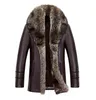 男の毛皮のコートのための冬のレザーのジャケット本物のアライグマの襟厚い暖かい上のアウターオーバーコートのウインドブレーカーのプラスサイズs-5xl
