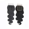 Dziewiczy Peruwiański Ludzki Włosy Top Zamki Koronkowe Bezpłatne Części 4 "X4" Brazylijski Body Wave Koronki Koronki Kawałek Natural Black 1B Soft Remy Hair