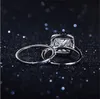Luxus-Diamantschmuck, 4 Karat, Prinzessinnenschliff, weißer Topas-Edelsteinring, Set, 2-in-1-Ring aus 925er-Sterlingsilber, Verlobungs- und Ehering für Frauen