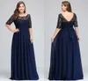 Dark Navy Black Bury halva långa ärmar plus storlek Prom Lace Top A Line Chiffon V Back Mother of Bride Dresses Billiga klänningar CPS522