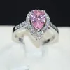 Biżuteria artystyczna delikatny w kształcie gruszki różowy pierścionek z brylantem palec moda 10KT białe złoto wypełnione panna młoda pierścionki dla kobiet prezent