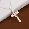 Hermosa 925 Silid Sterling Silver Plateado Classic Cross Crystal Pandent N406