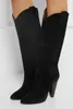 Design de mode noir daim cuir femmes chaussons talon aiguille chaussons bout pointu talons hauts mujer botas demi bottes femmes