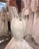 Spets sjöjungfru bröllopsklänningar kristaller pärlstav älskling korsett bakre brudklänningar spets upp golvlängd exponerad boning bröllopsklänning273p
