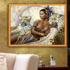 YGS-409 DIY Partial 5D Diamond Embroider The Beauty and the LeopardRound Diamond Painting Cross Stitch Kits Diamond Mosaic Decor