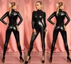 Sexiga dragkedjor Kvinnor Kvinnor Lace Up Legs Bodysuit Gothic Svart Flexibel Jumpsuit Nightclub Wear Tight Montering Kostym